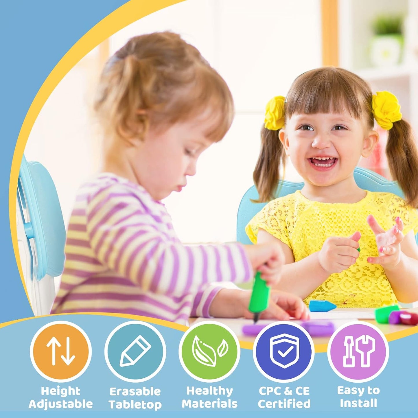 FUNLIO Juego de mesa y 2 sillas para niños, Juego de mesa y silla a...