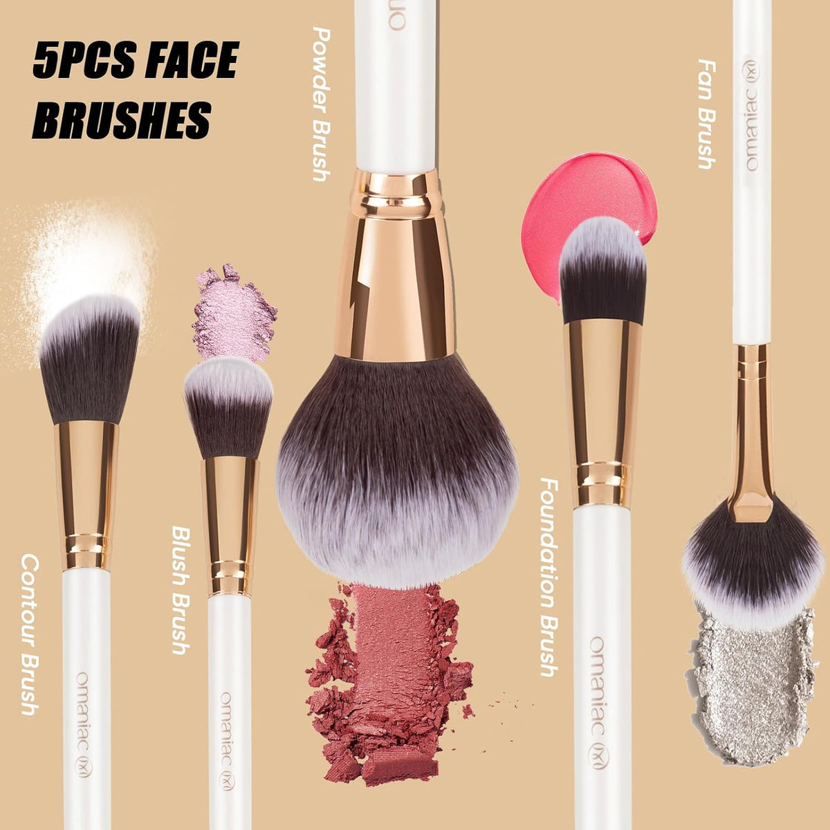 OMANIAC Juego de brochas de maquillaje profesional, 12 brochas de m...