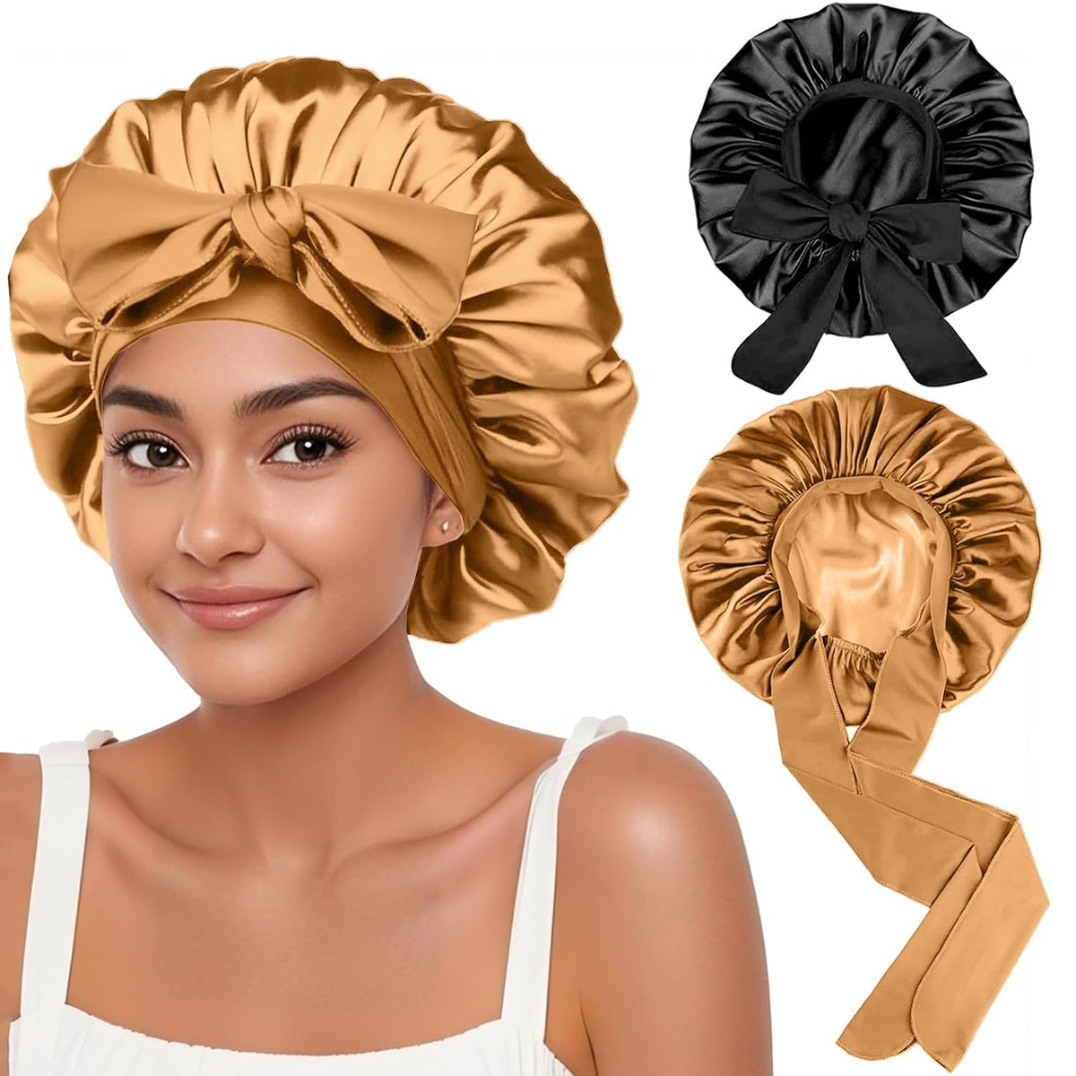 2 piezas de gorro de seda satinada para dormir para mujeres, gorro...