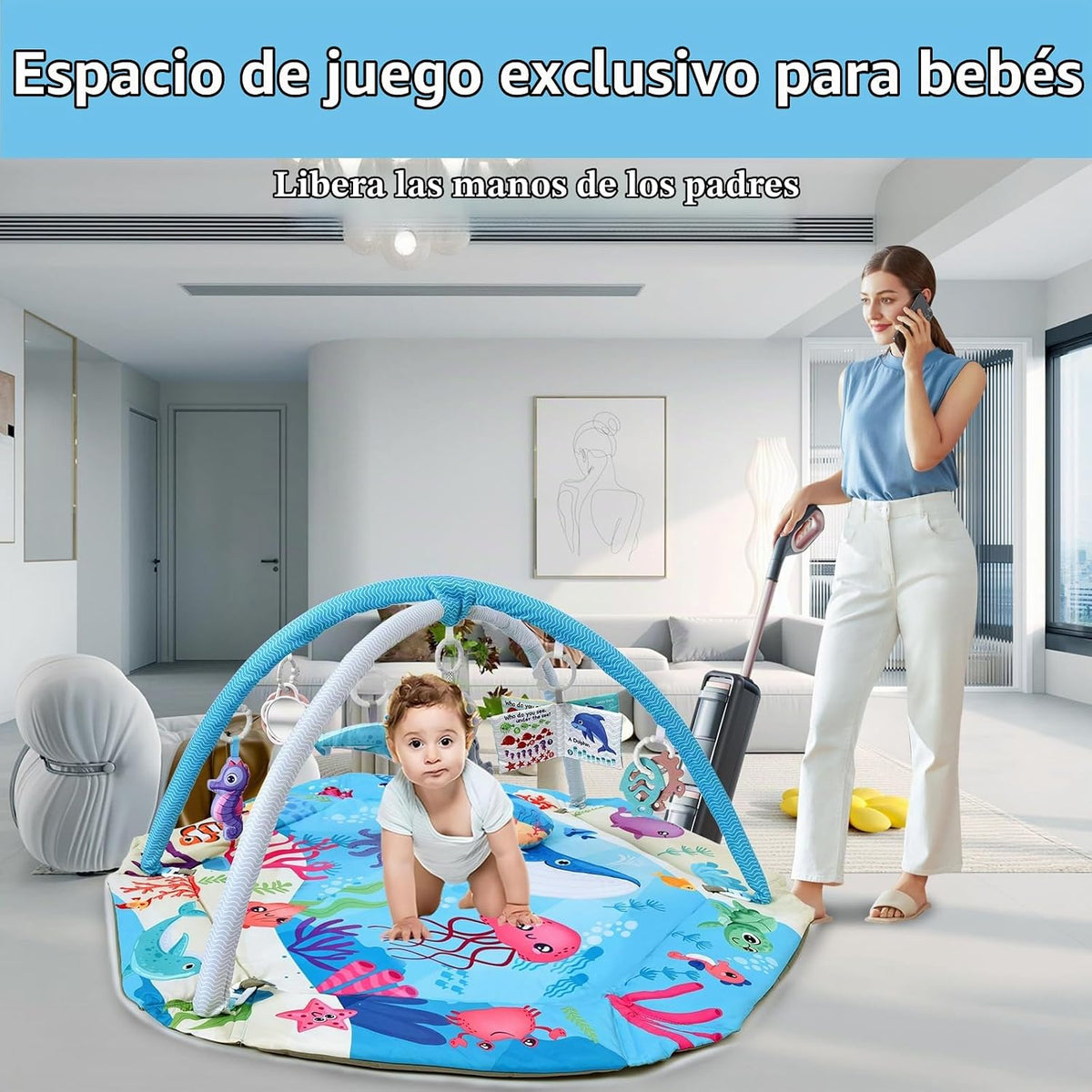 TFDER Alfombra de Juego de Gimnasio para Bebé, Alfombra de 8-en-1 p...