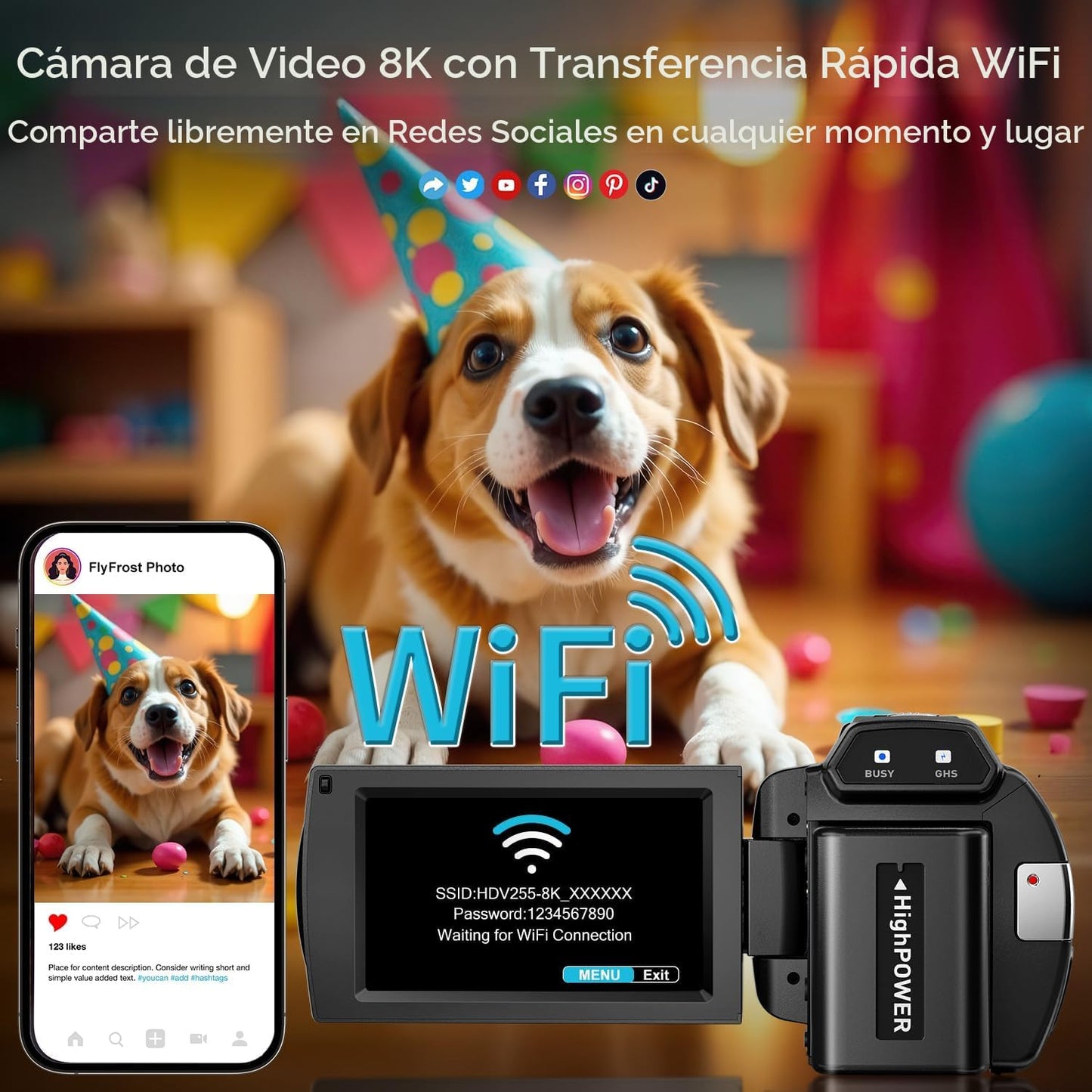 FlyFrost Cámara de video 8K 88MP UHD WiFi Vlogging Cámaras para You...