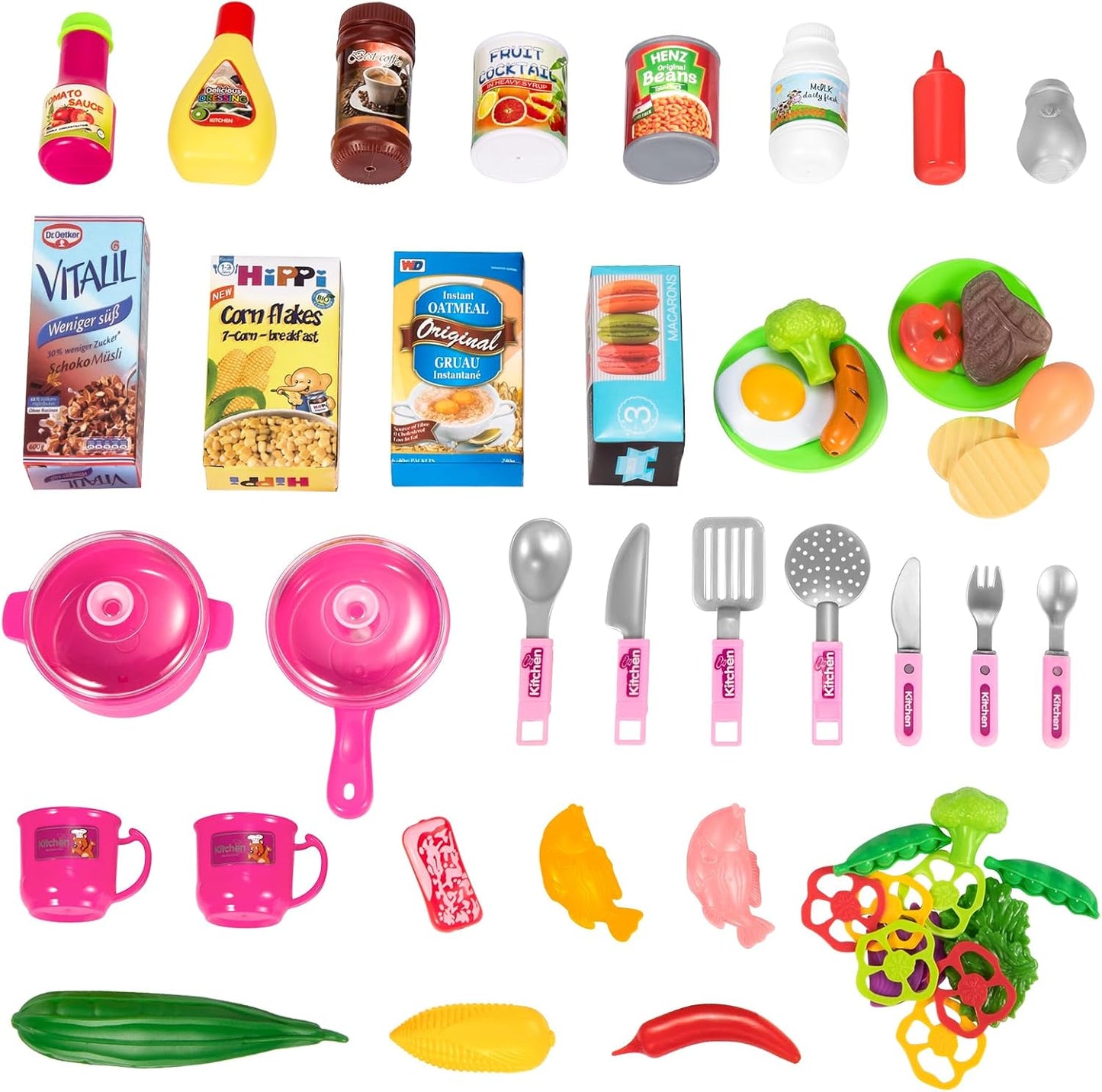 Juego de cocina para niños TEMI, 34 piezas, juguetes de cocina para...