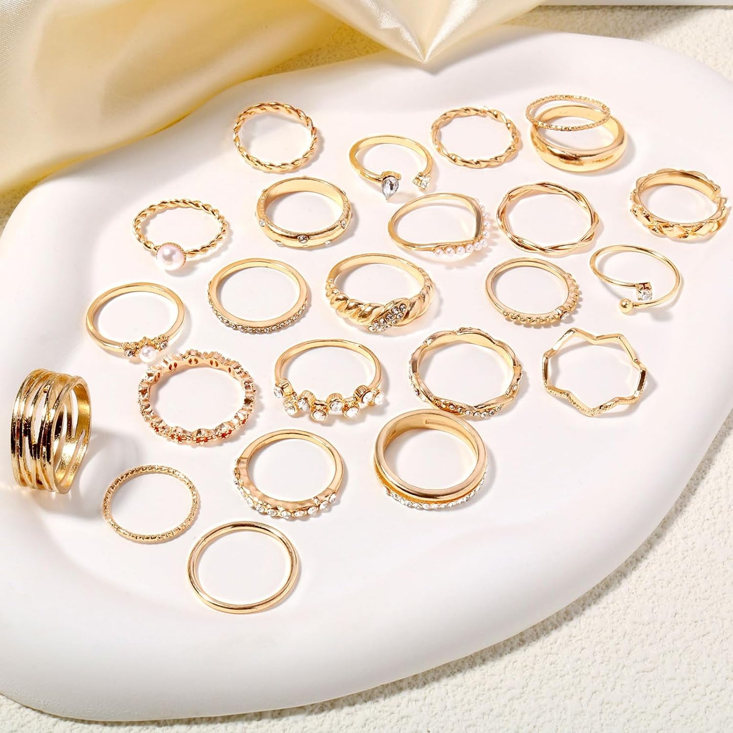 CHICUTIE Juego de anillos dorados para nudillos para mujeres, apila...