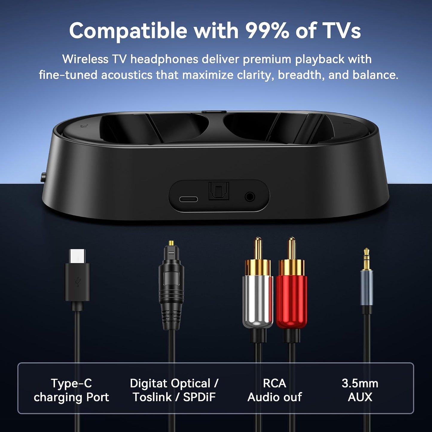 Swiitech Auriculares inalámbricos para TV con base de carga, tiempo...