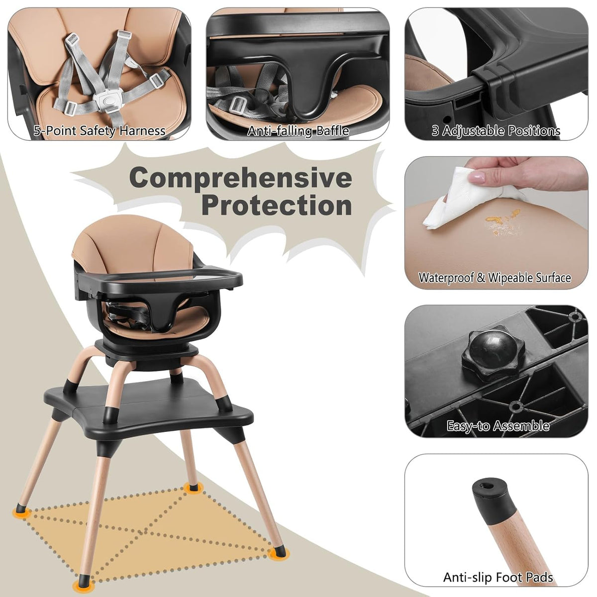 Komcot Silla alta, 7 en 1 silla alta de madera para bebé con asient...