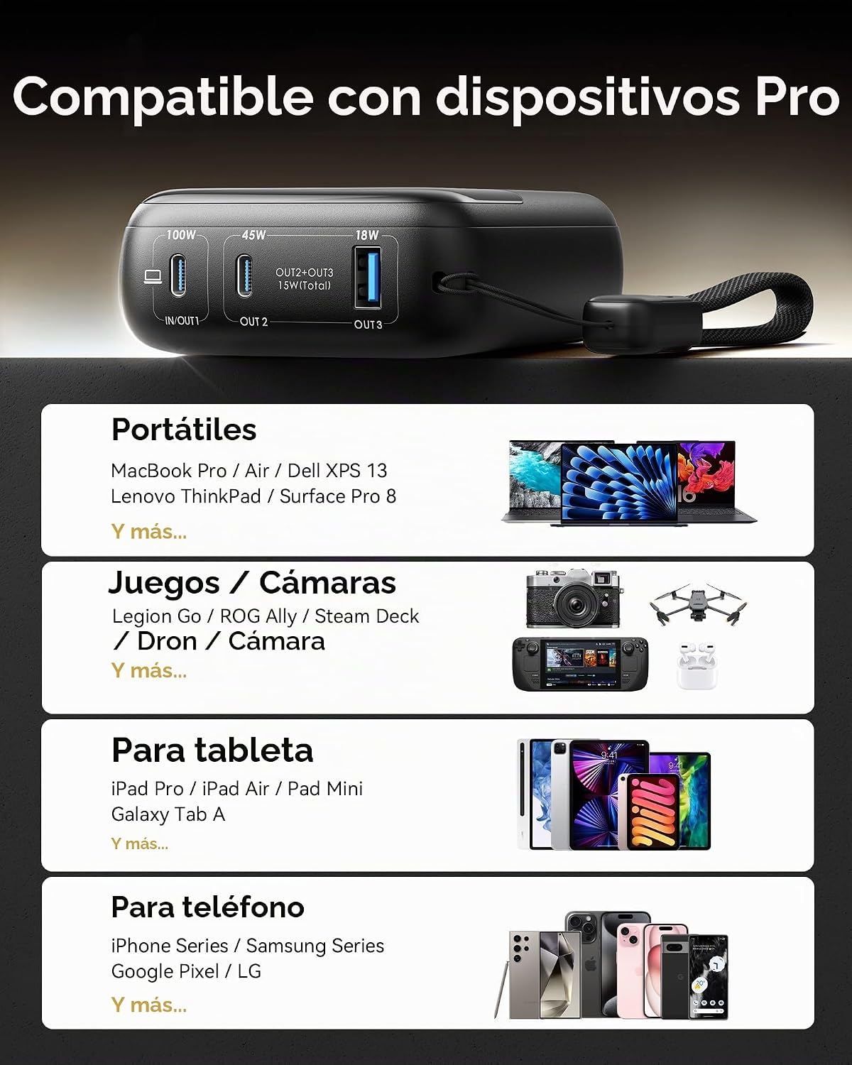 INIU Banco de energía de carga rápida de 100 W, cargador portátil d...