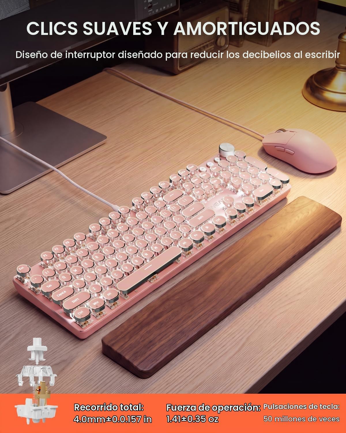 SEUNKWANG Combo de teclado y mouse con máquina de escribir con cabl...