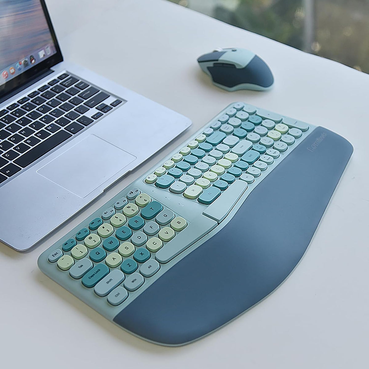 Combo de teclado ergonómico inalámbrico y mouse con reposamuñecas d...