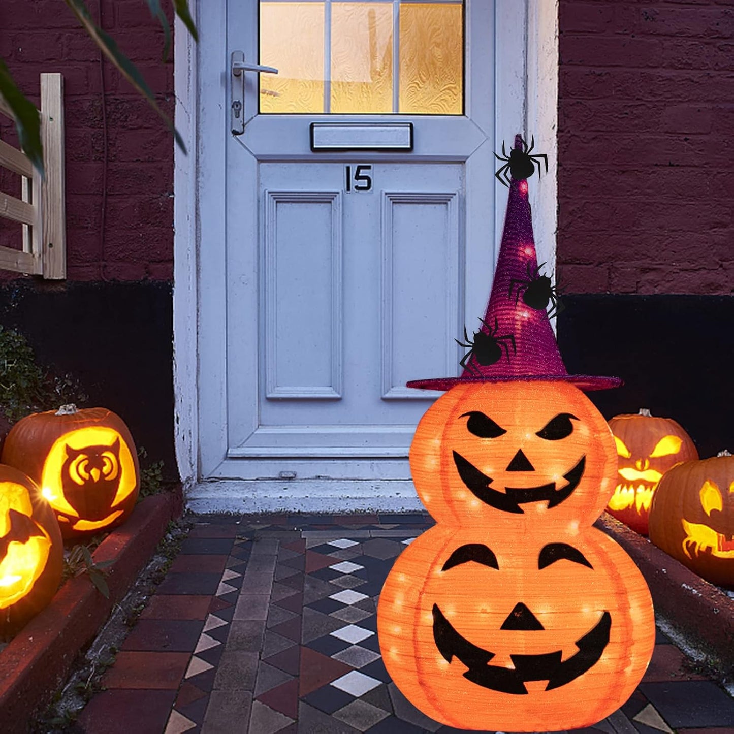Calabaza plegable iluminada para decoración de Halloween al aire li...