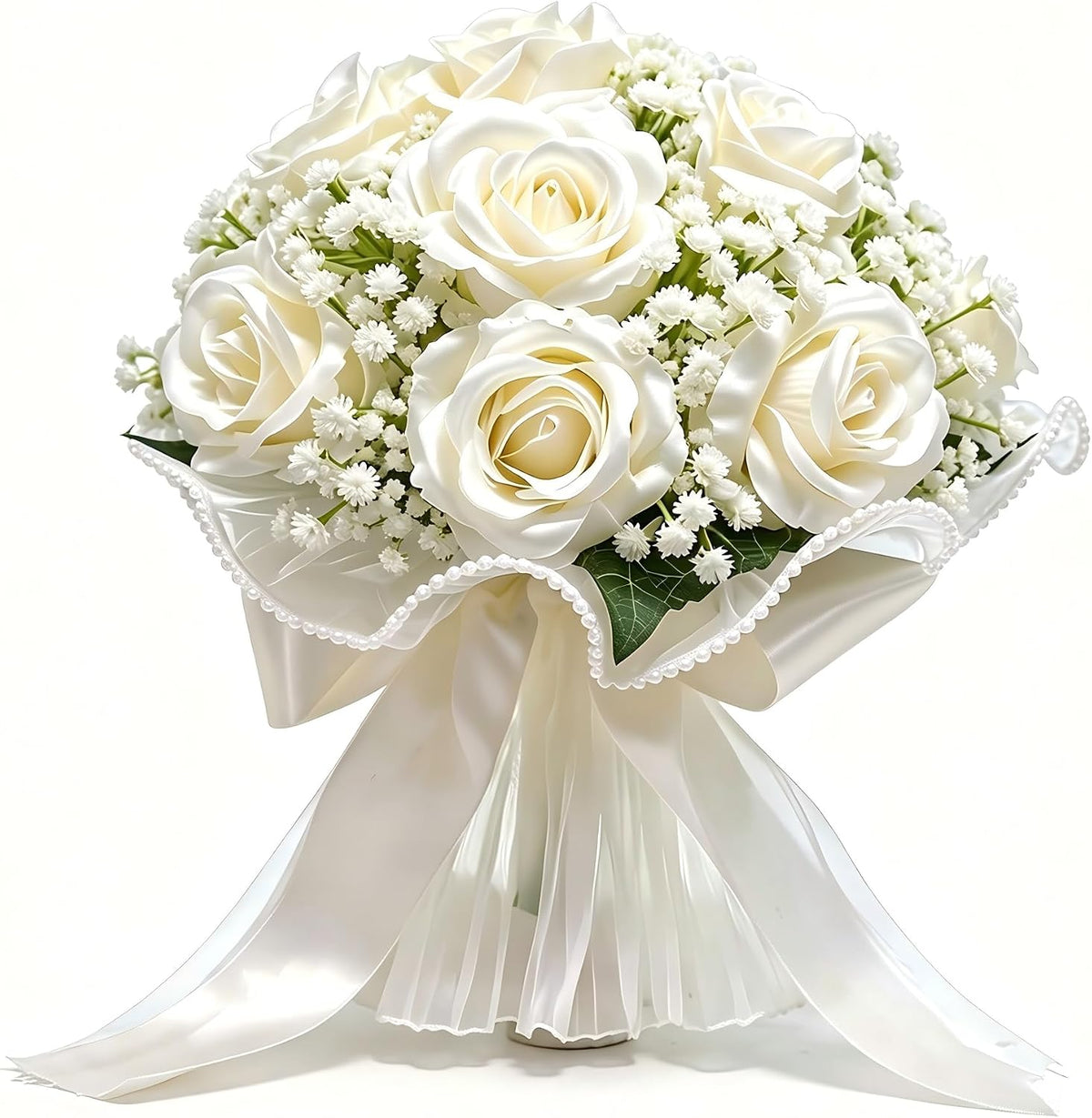 LYGIV Ramo de boda de 16 rosas artificiales de color blanco marfil...