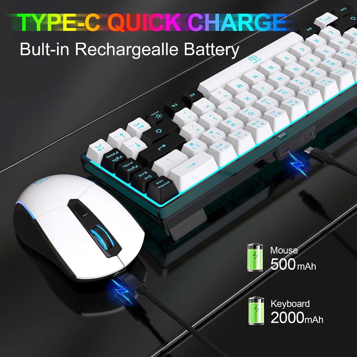 Snpurdiri - Combo de teclado y mouse inalámbricos para juegos al 60...