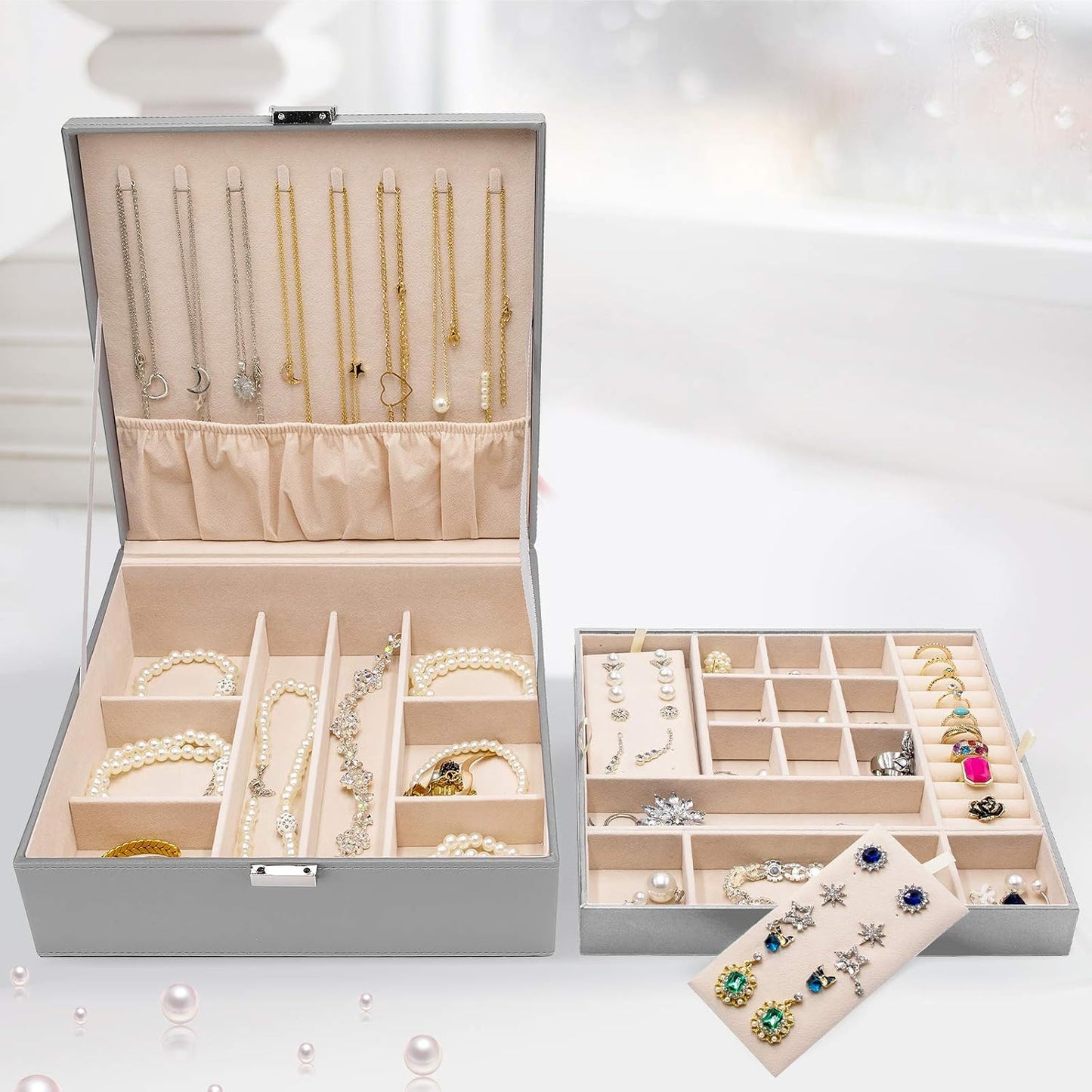 ProCase Caja de Joyas para Mujeres, 2 Capas Organizador de Joyas de...