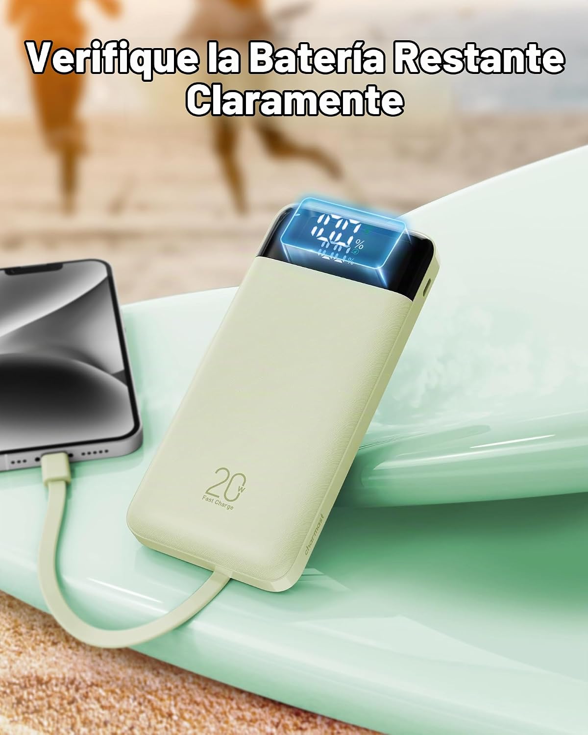 Charmast Cargador portátil de 20000mAh con cables incorporados, ban...