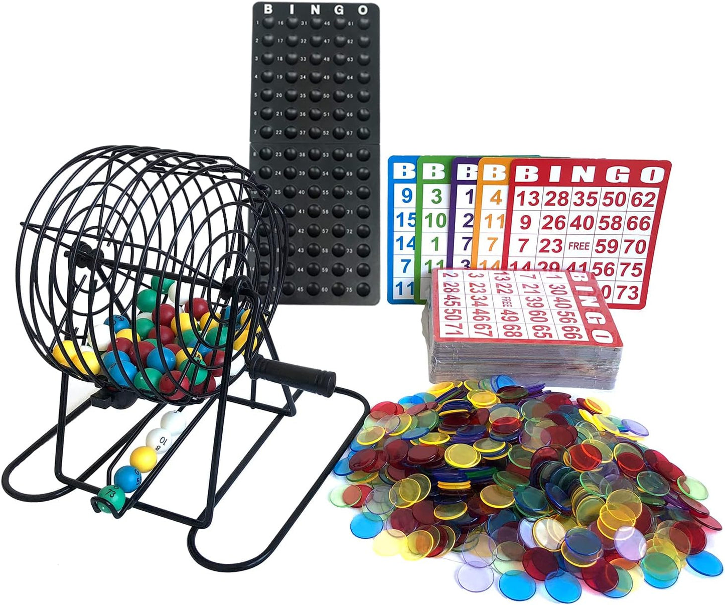 Yuanhe Juego de Bingo Deluxe - Incluye jaula de metal, 500 fichas d...
