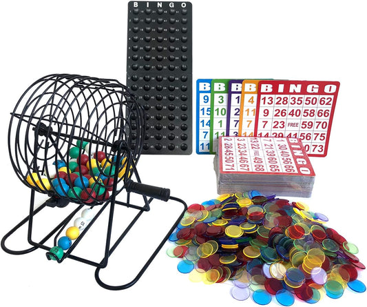 Yuanhe Juego de Bingo Deluxe - Incluye jaula de metal, 500 fichas d...