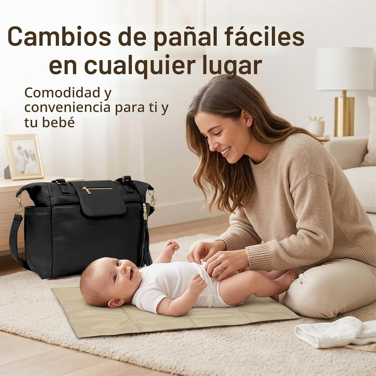 Omanmoli - Bolsa de pañales de cuero para pañales, mochila grande p...