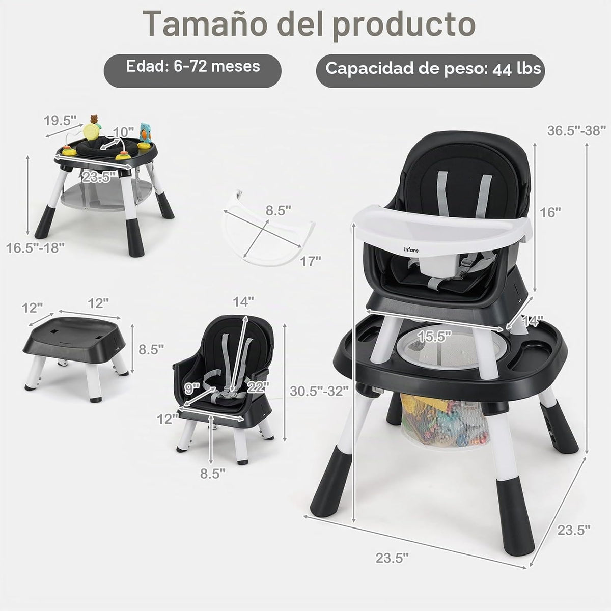 INFANS Silla Alta 9 en 1, Silla Alta Convertible para Bebés y Niños...