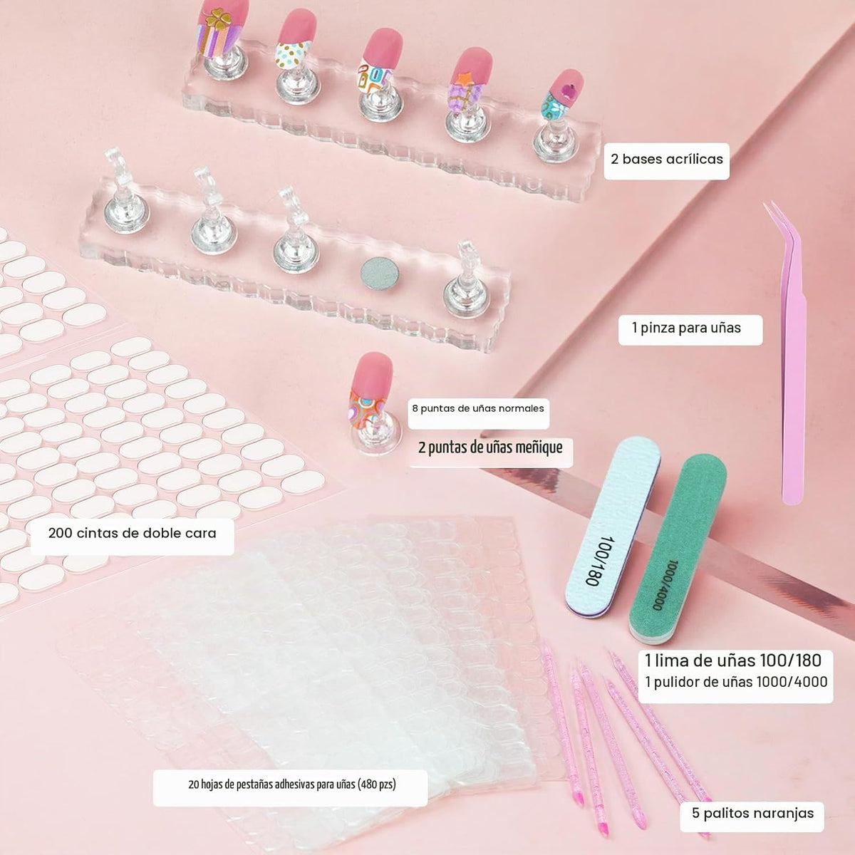 ESUOHYM Soporte de uñas con 480 pestañas adhesivas para uñas para p...