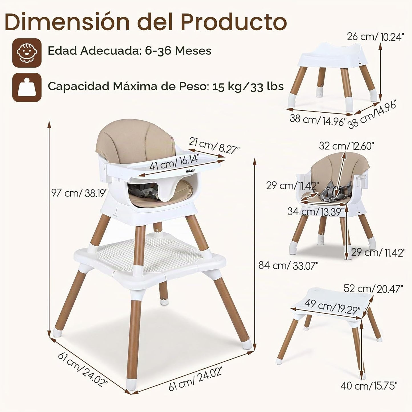 INFANS Silla alta para bebé, silla alta convertible 9 en 1 para beb...