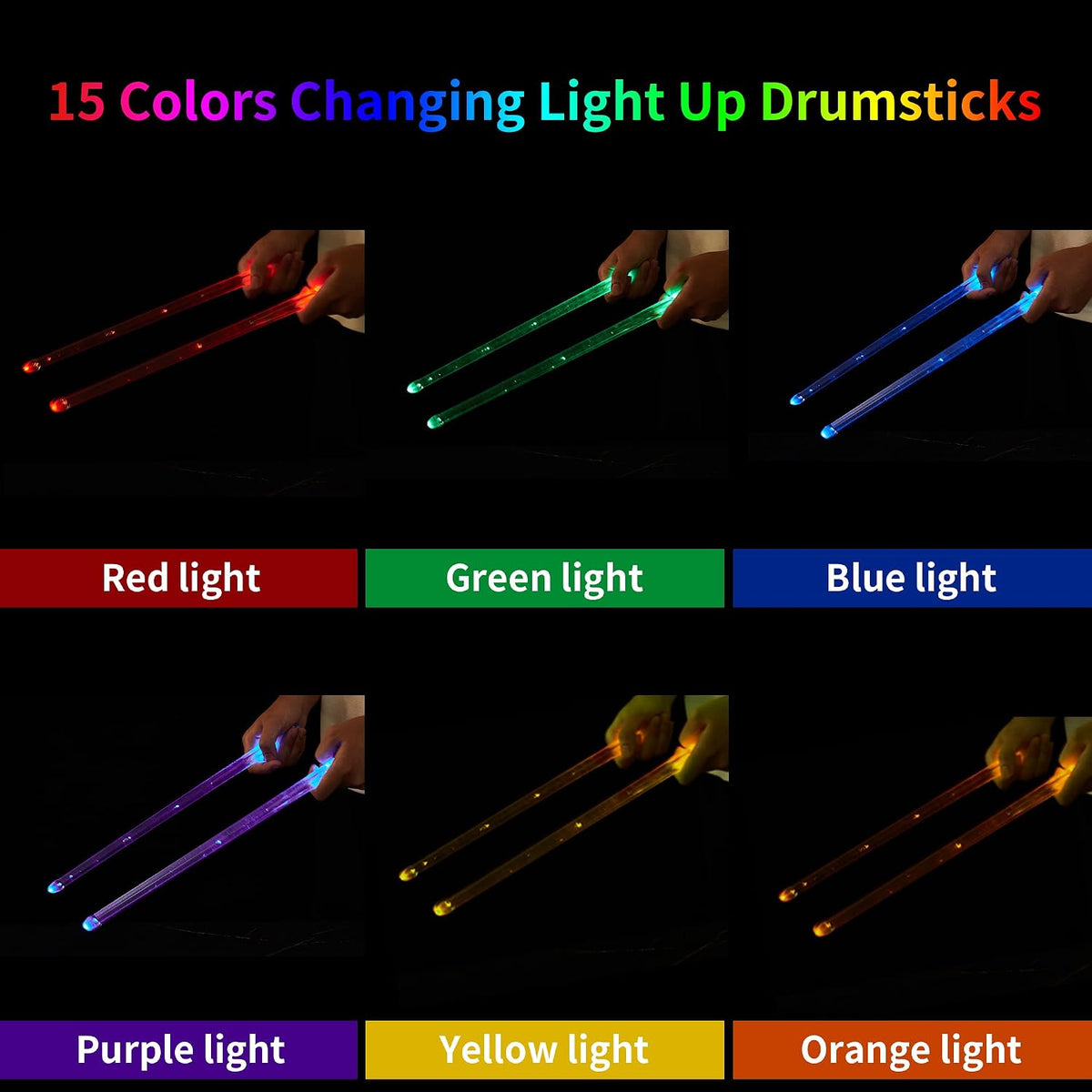 Baquetas recargables con luz LED que cambian de color con bolsa de...