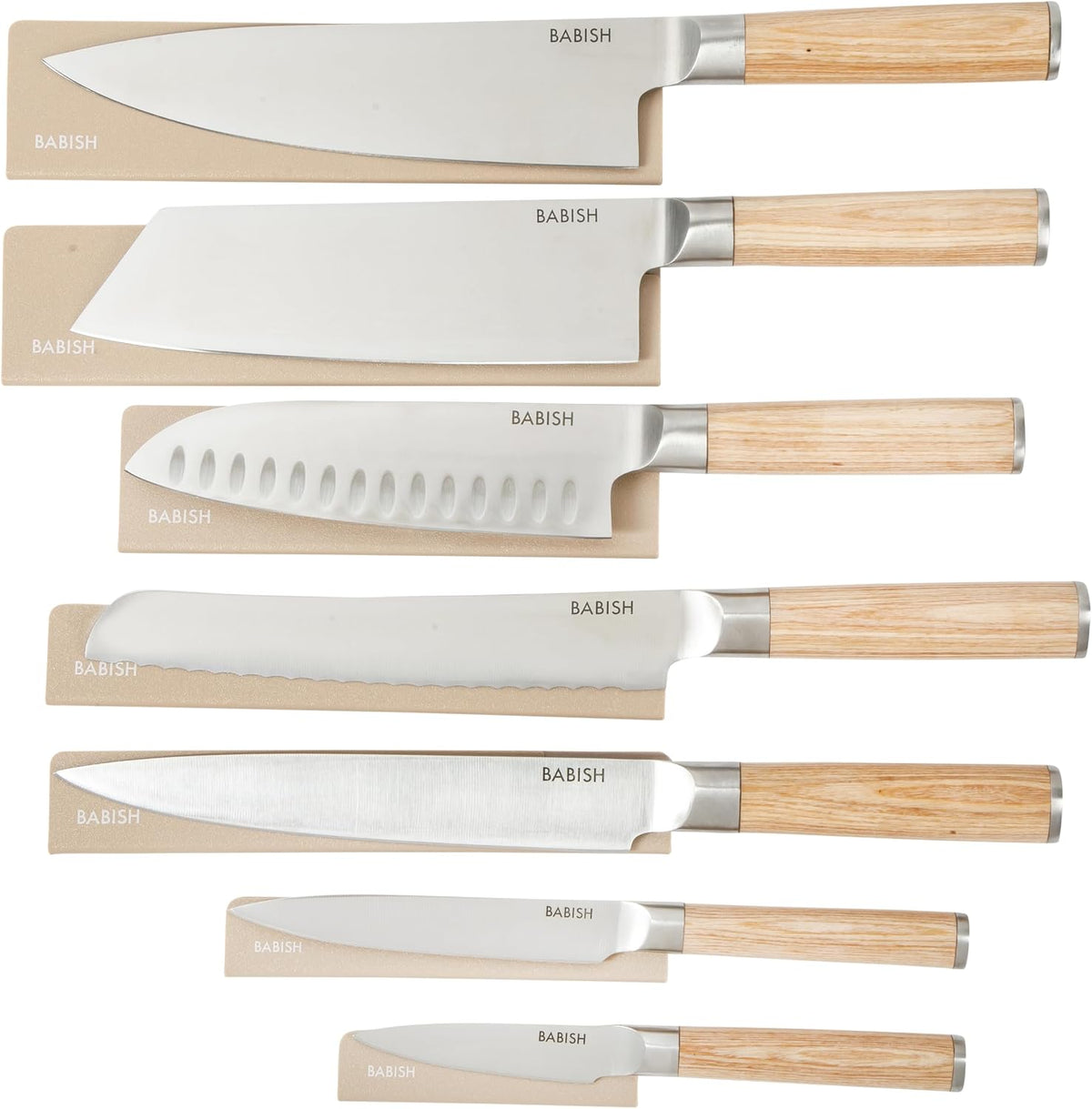 Babish Juego de cuchillos de cocina de madera Pakka ligera forjada...