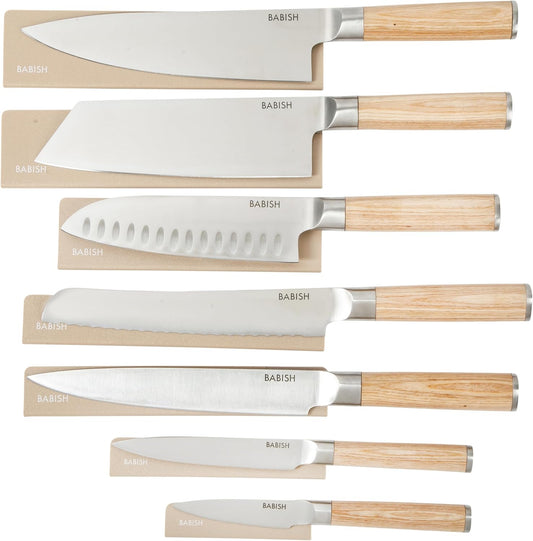 Babish Juego de cuchillos de cocina de madera Pakka ligera forjada...