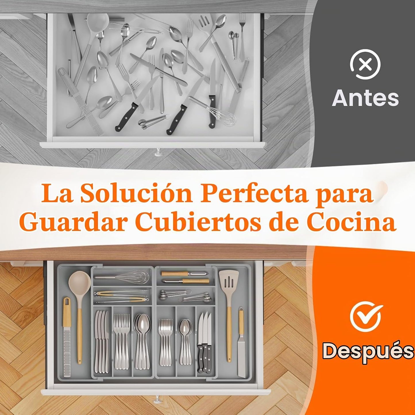 Lifewit Organizador de cubiertos grande para cajón, expandible de 1...