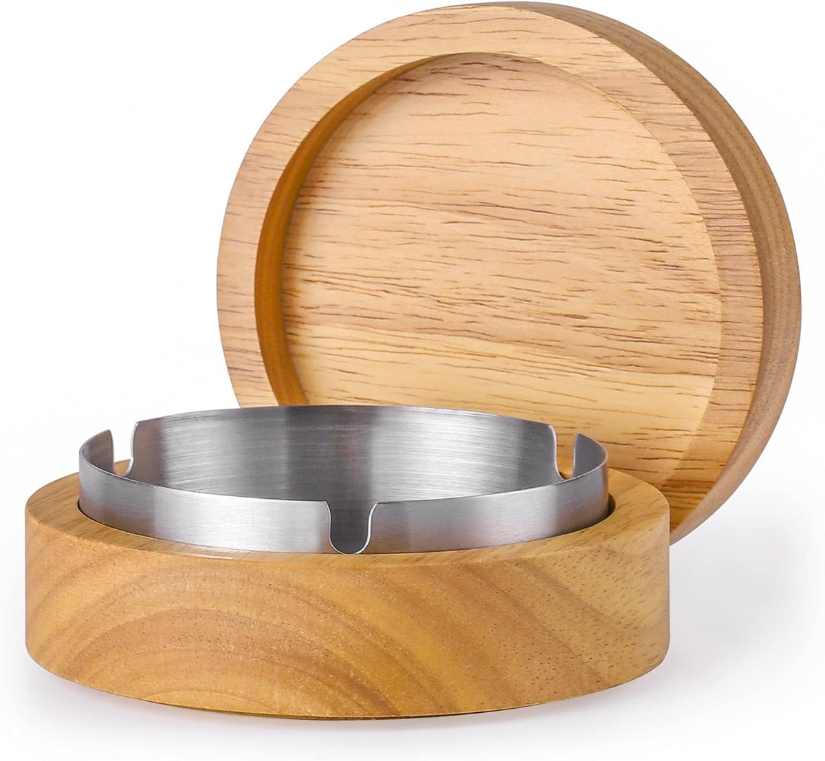 Cenicero de madera con tapa para fumadores, revestimiento de acero...