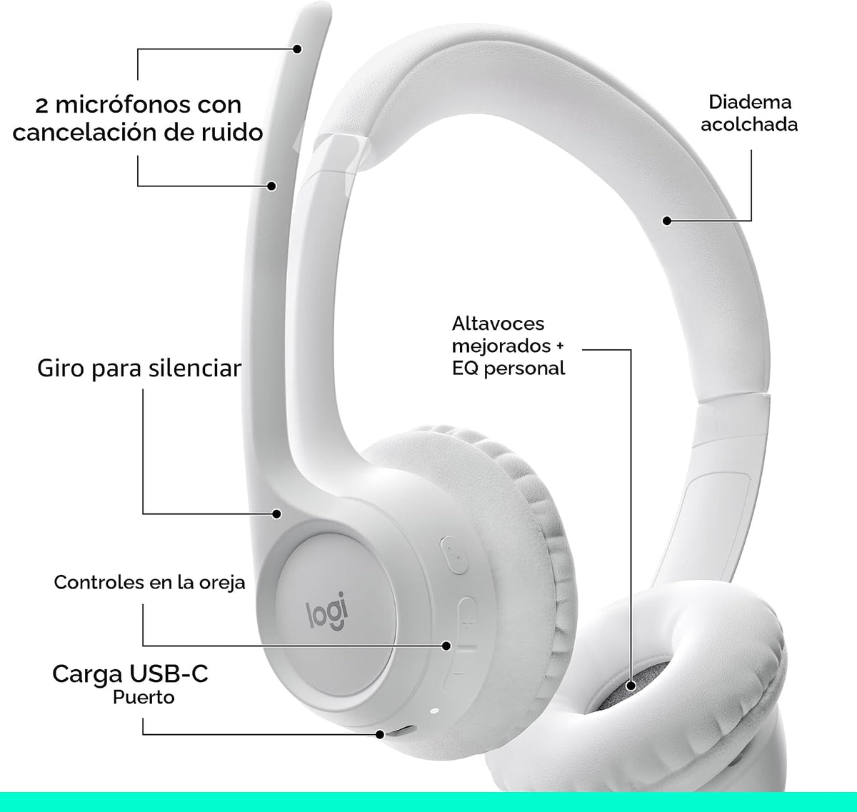 Logitech Auriculares inalámbricos Bluetooth Zone 300 - Blanquecino...