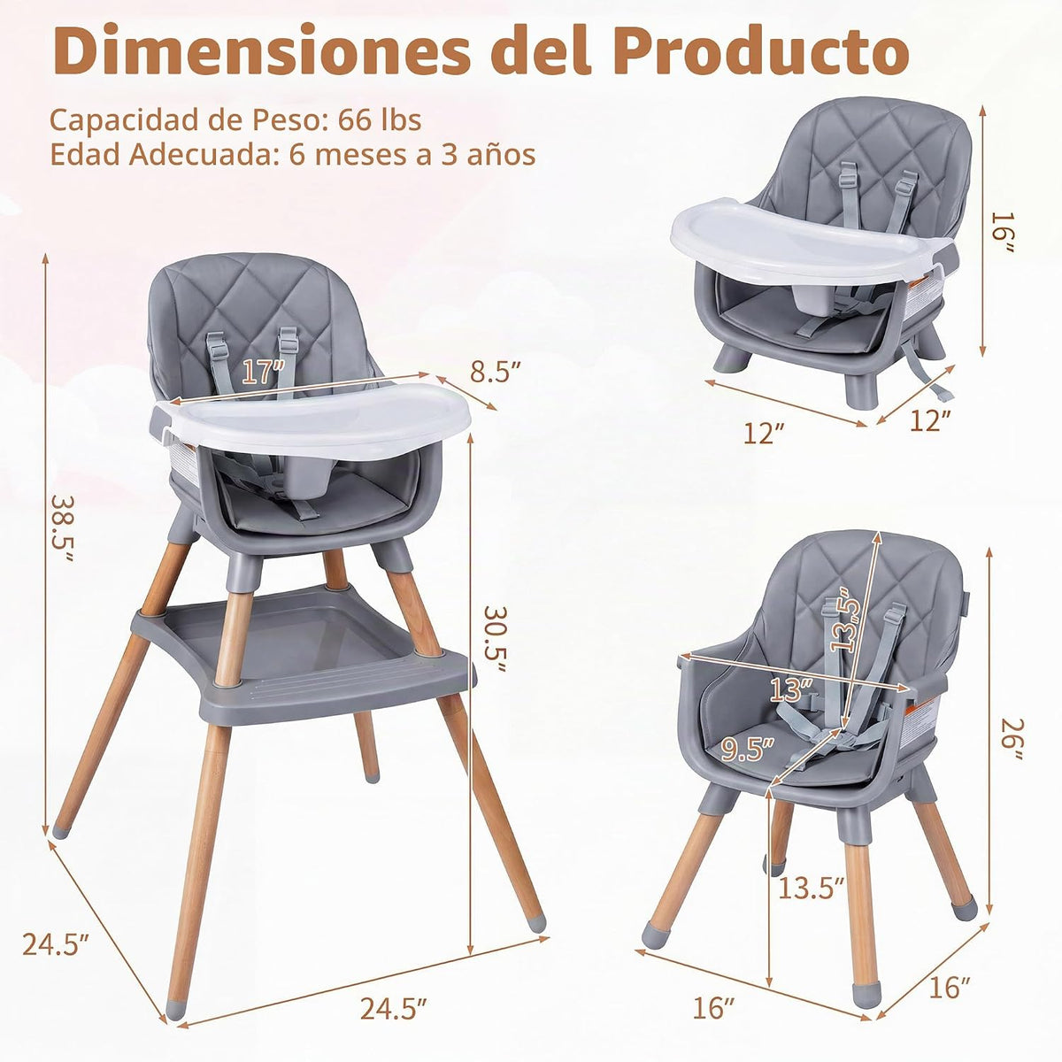 HONEY JOY Silla alta para bebé, silla alta de alimentación converti...