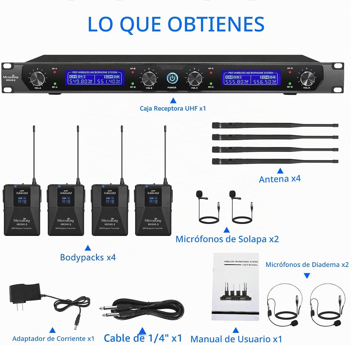 MicrocKing Sistema de micrófono inalámbrico UHF con solapa\/auricul...