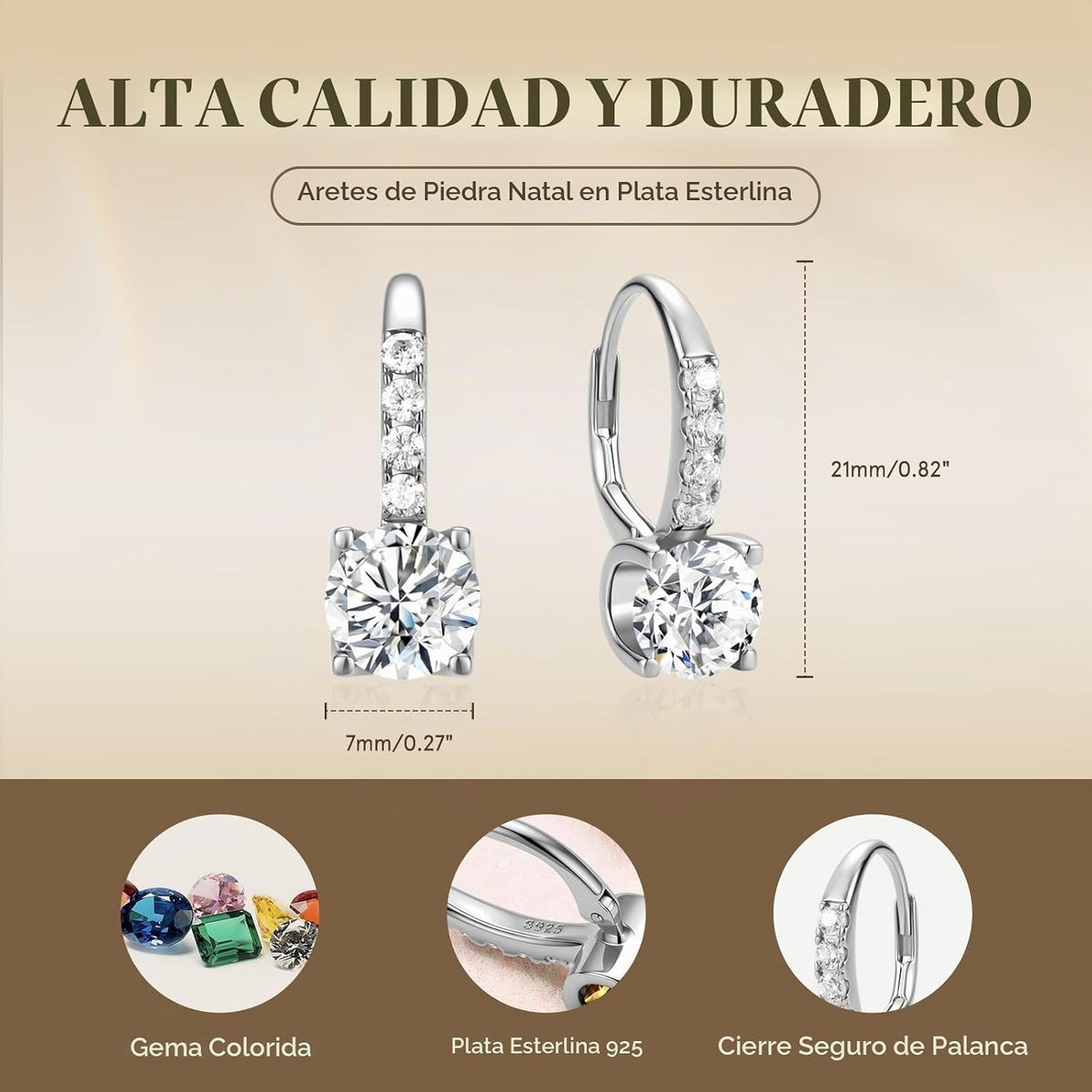 FANCIME Pendientes colgantes con piedra natal para mujer de plata d...