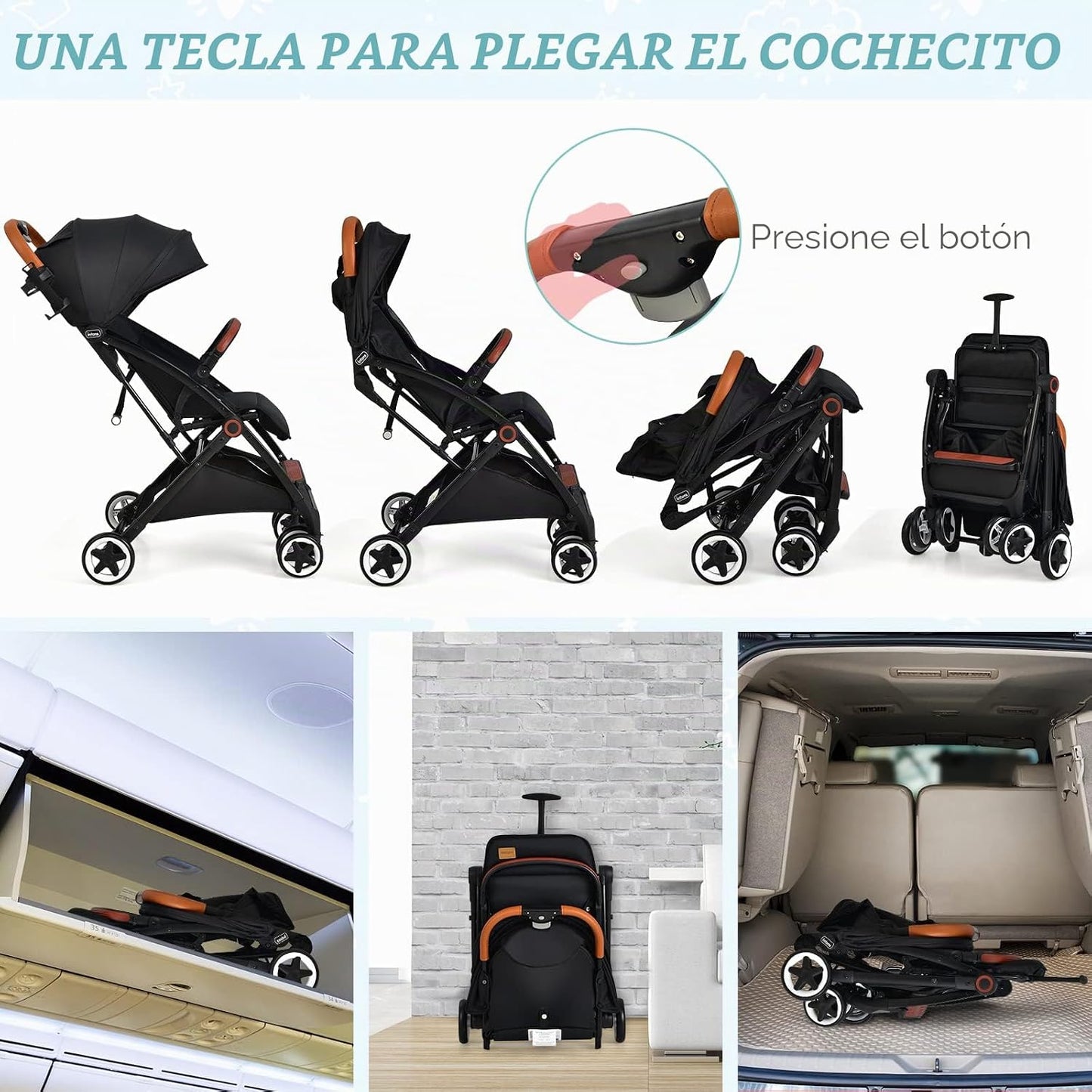 INFANS Cochecito de bebé ligero, compacto con plegado con una sola...
