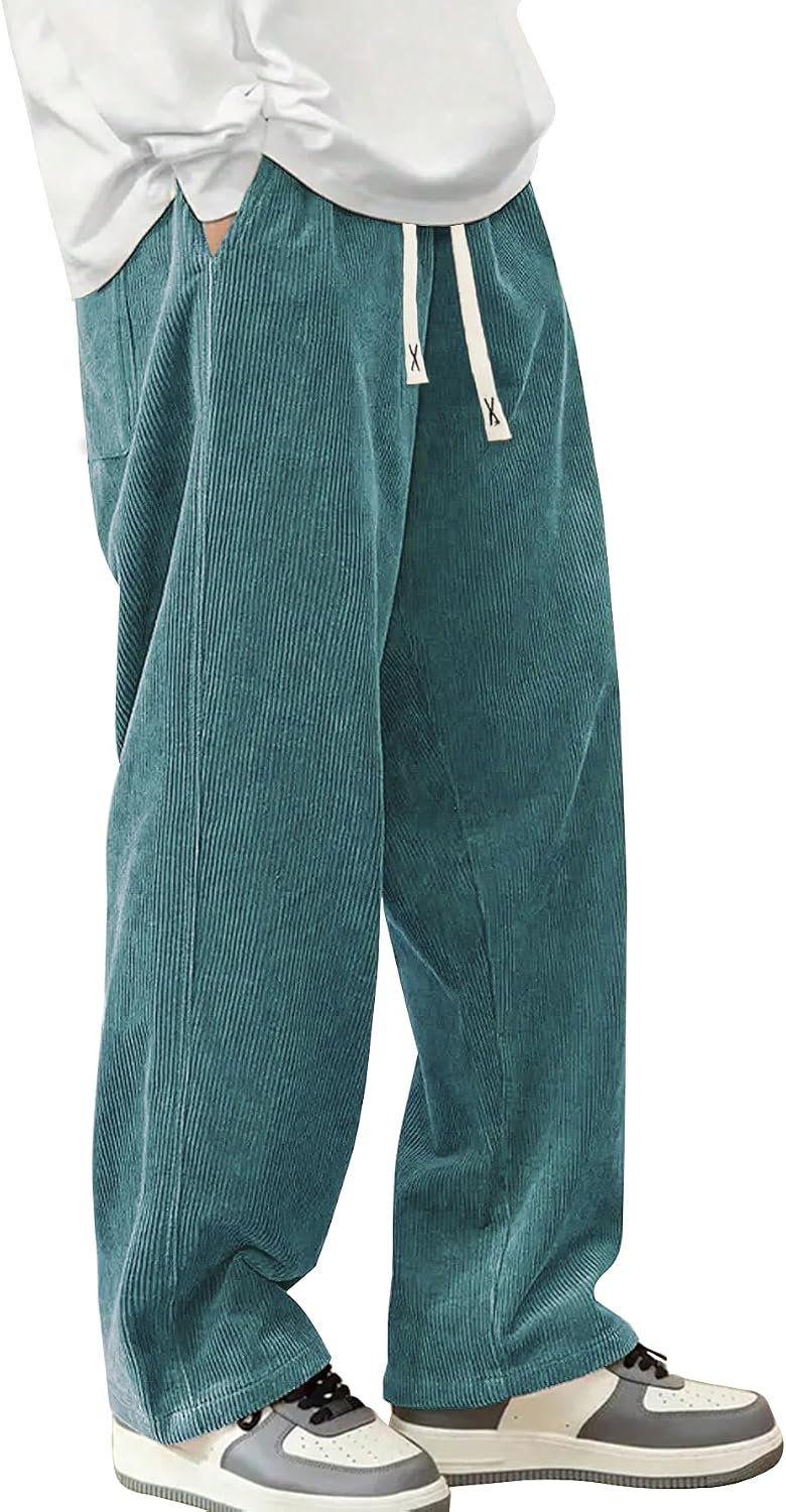 Hidkat Pantalones de corduroy casual para hombre, pantalones de pie...