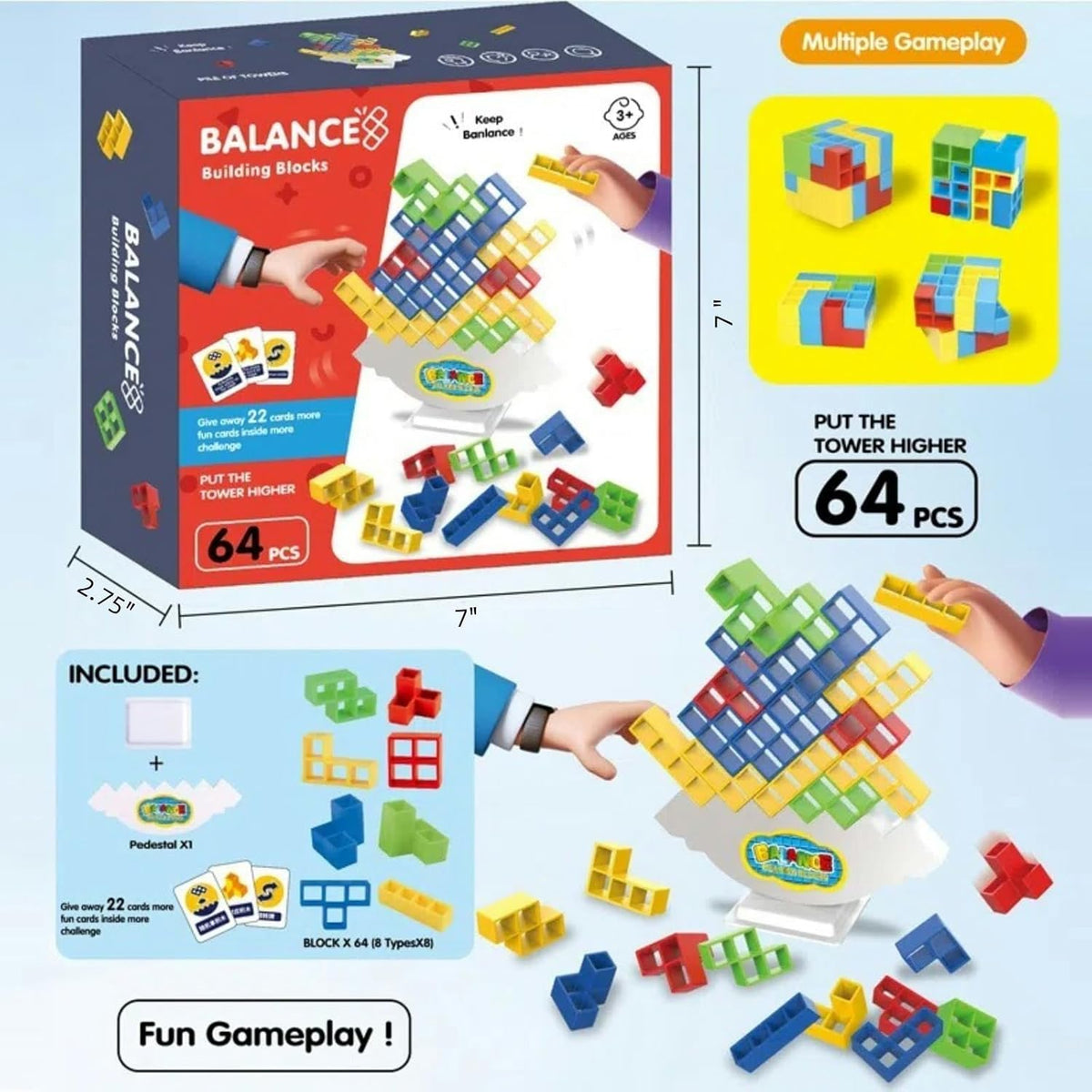 Juego de torre apilable de 64 piezas con 22 cartas, juego gigante d...
