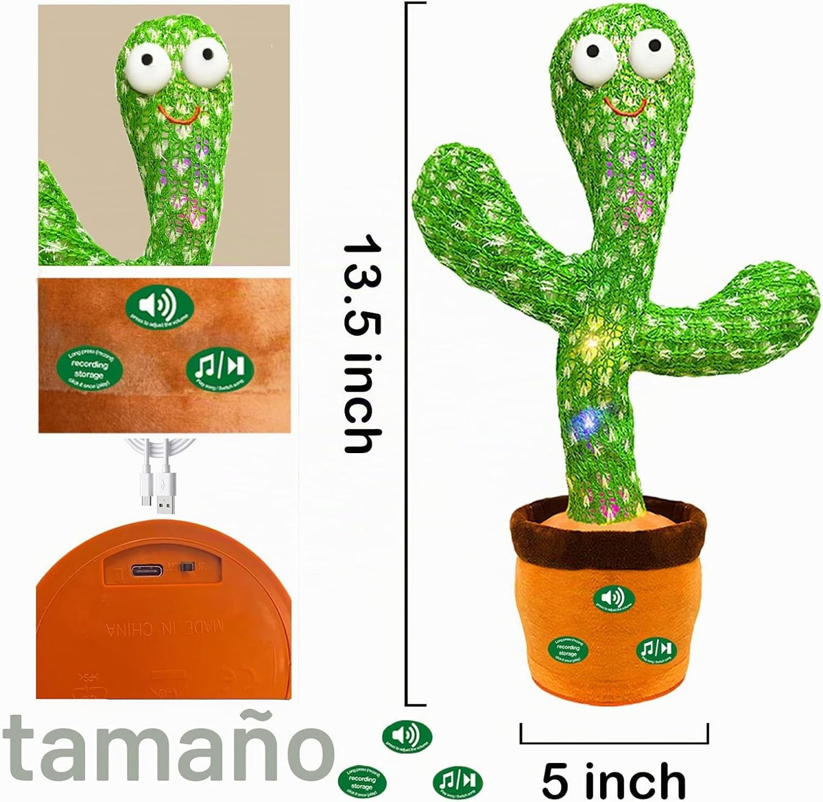 Hunfur Juguete recargable de cactus parlante y bailarín, repite lo...