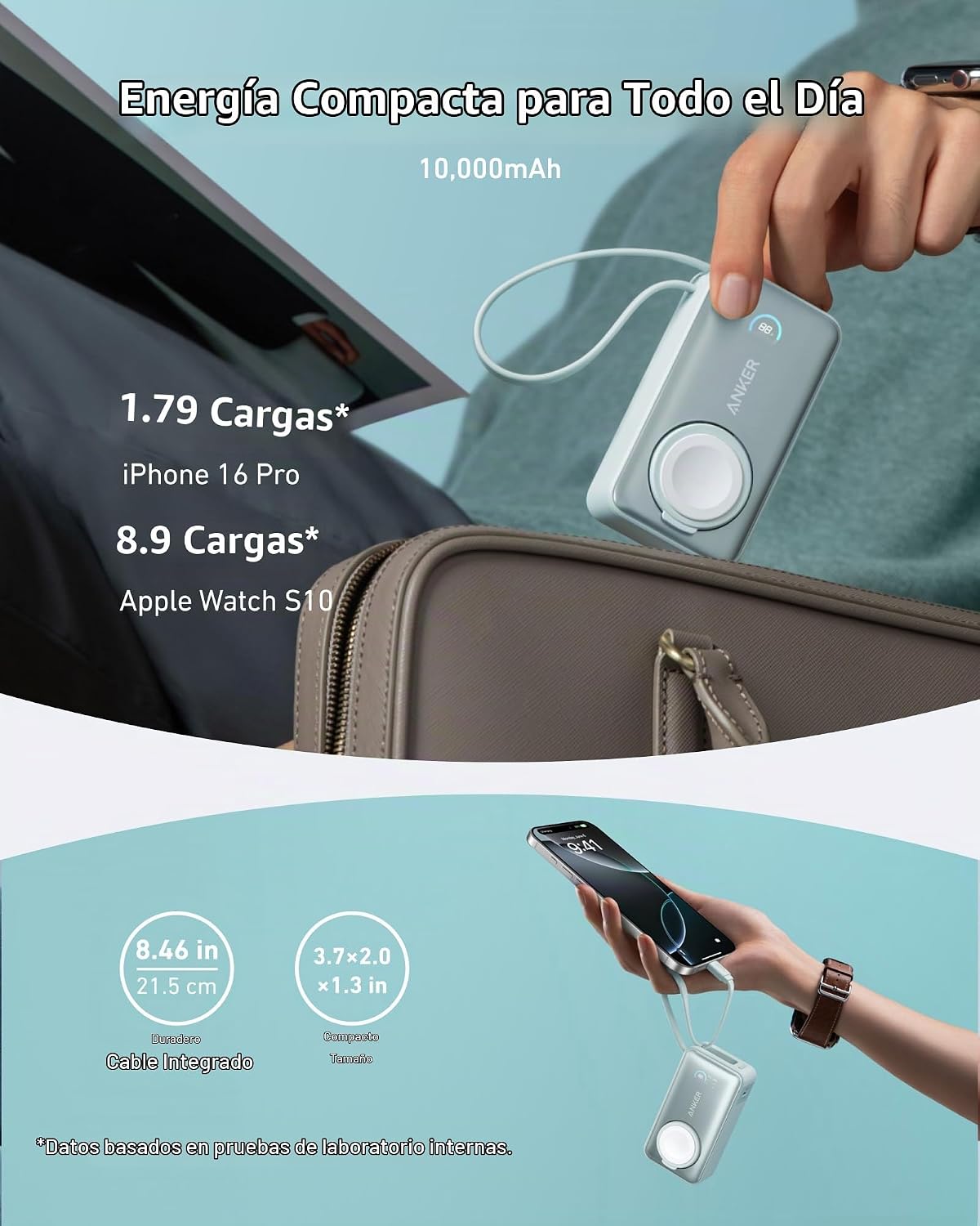 Anker MagGo Power Bank para Apple Watch, batería compacta de 10,000...