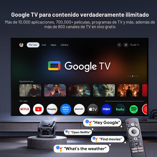 Aurzen BOOM - Mini proyector inteligente Google TV con WiFi y Bluet...