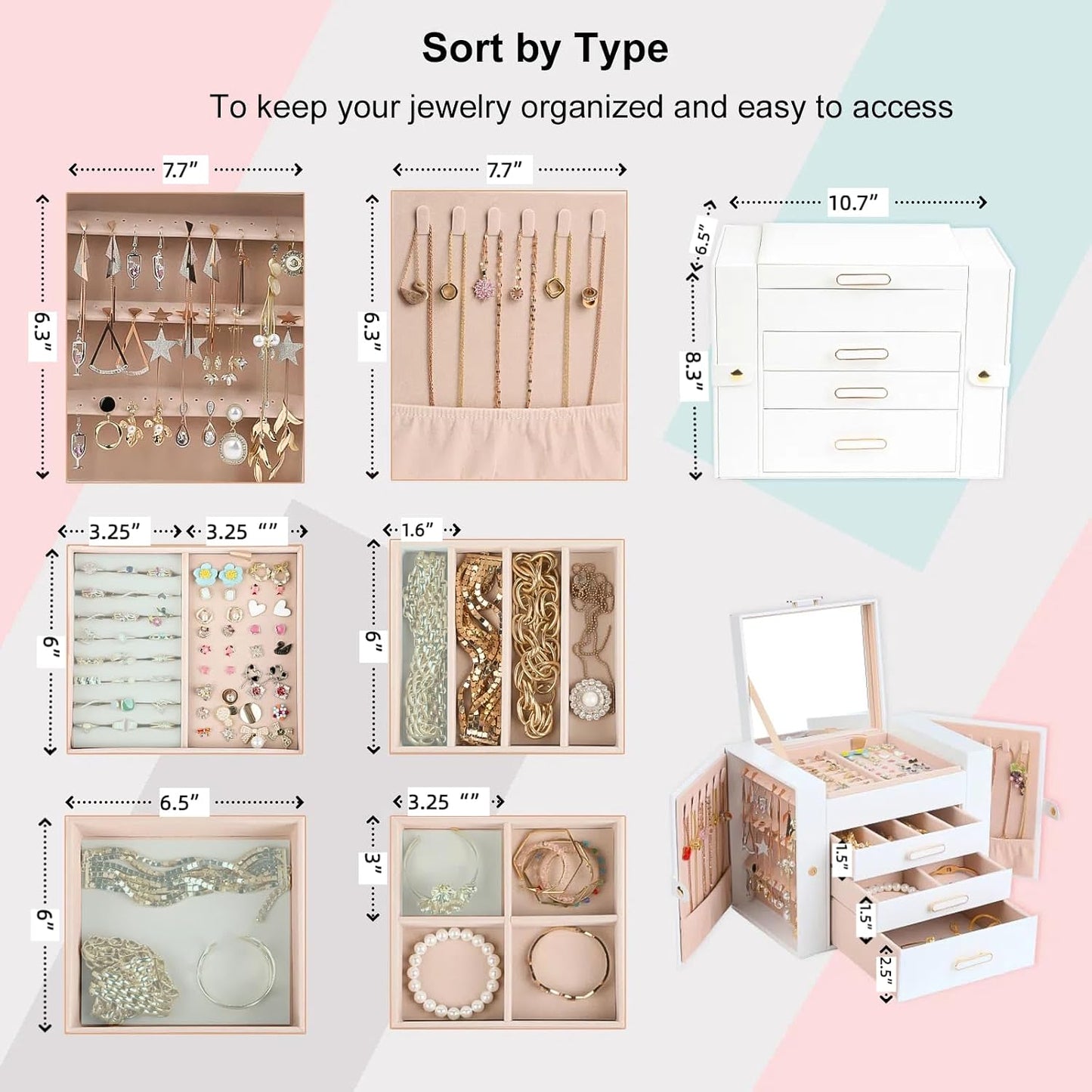 ASINGYER Cajas de Joyería para Mujer, Organizador de Joyería de 4 C...