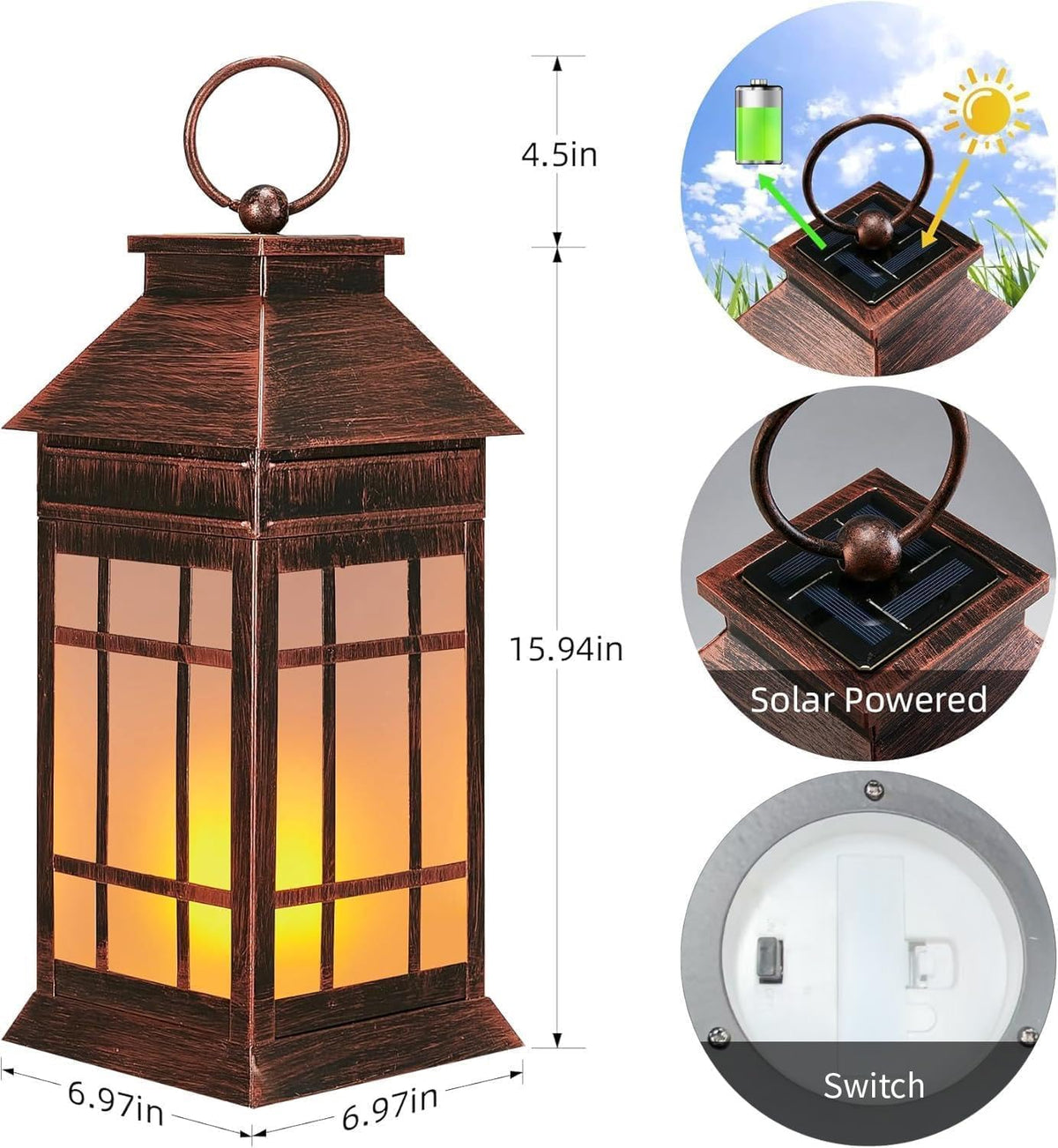 Faroles solares de vidrio de 18 pulgadas impermeables para exterior...