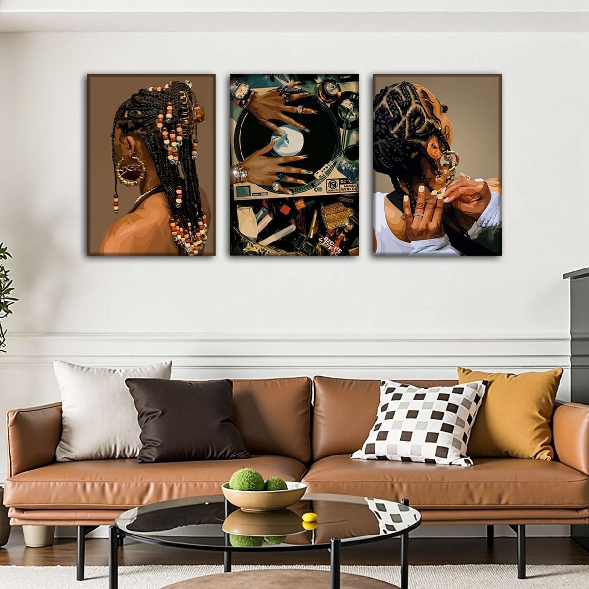 3 piezas de lienzo enmarcado de mujer negra, arte de pared de mujer...