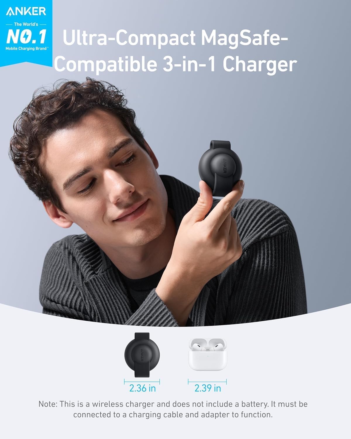 Anker MagGo UFO 3 en 1 MagSafe Compatible Qi2 15W Estación de carga...