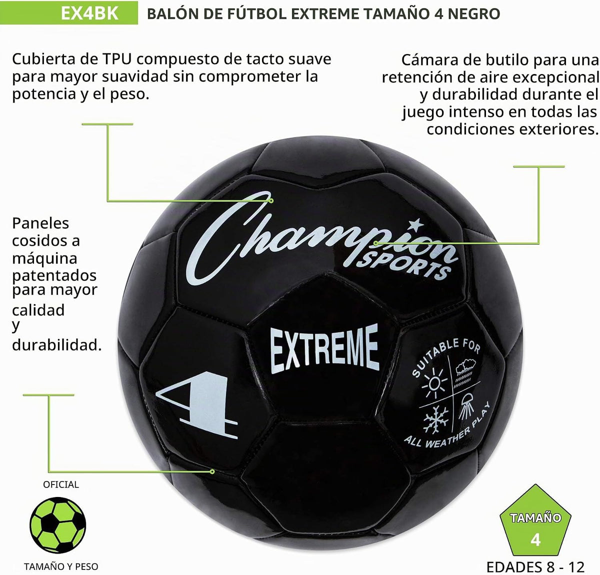 Champion Sports Extreme Series - Balón de fútbol \u2013 Tamaños 3,...