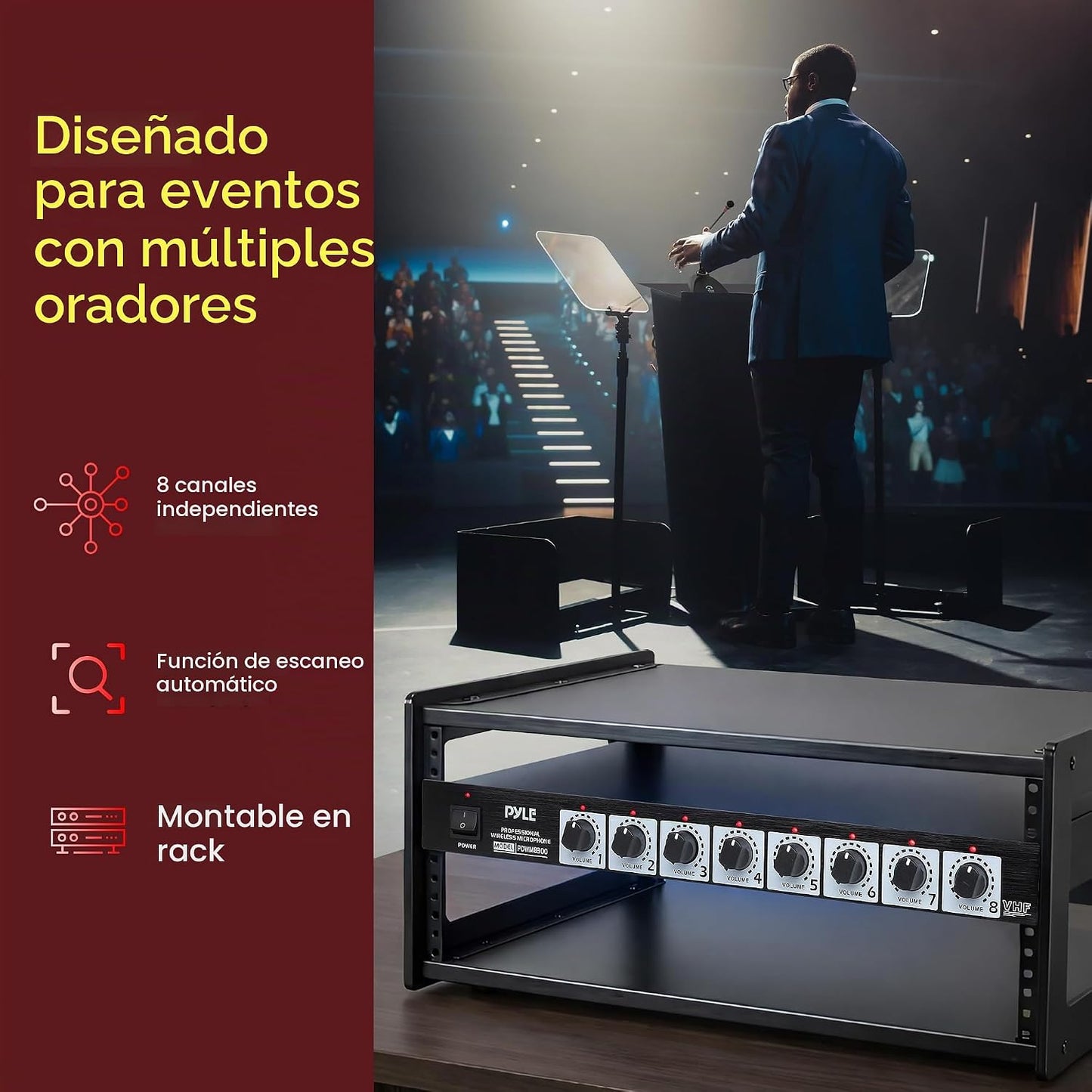 Pyle Sistema de micrófono inalámbrico de 8 canales - Juego de micró...