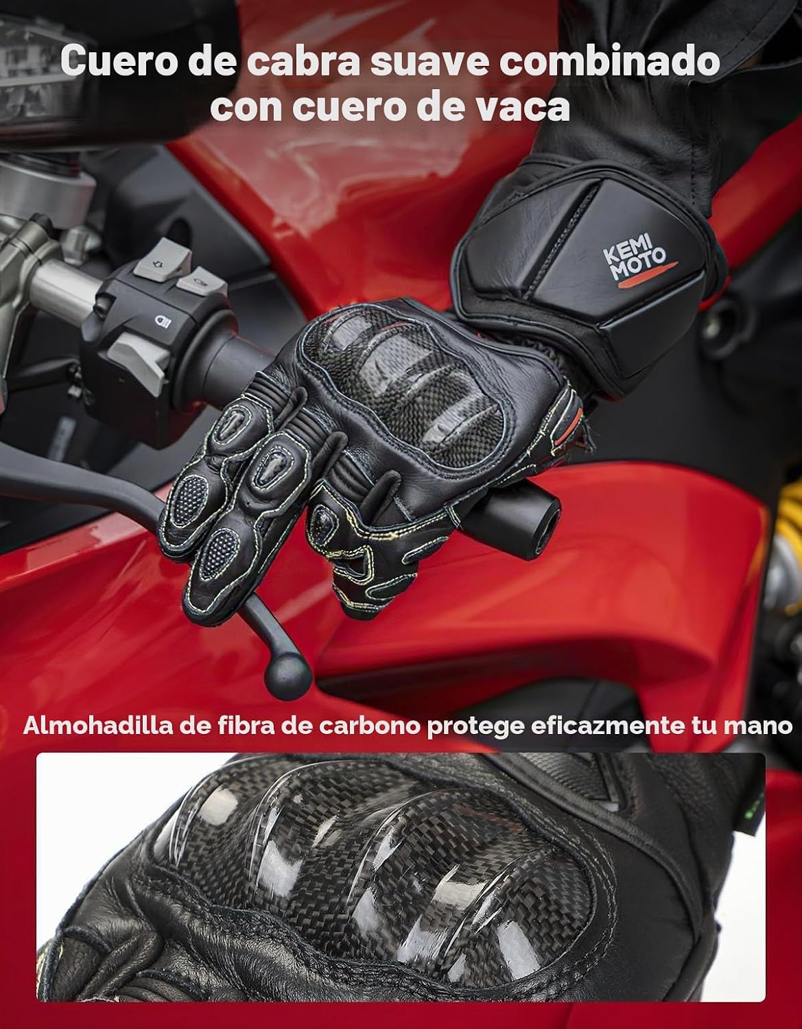 KEMIMOTO Guantes de cuero para motocicleta para hombres y mujeres,...