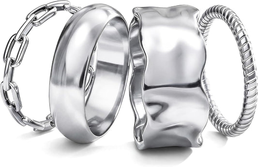 FIASASO Juego de 4 Anillos Gruesos Apilables para Mujer, Anillos Ch...
