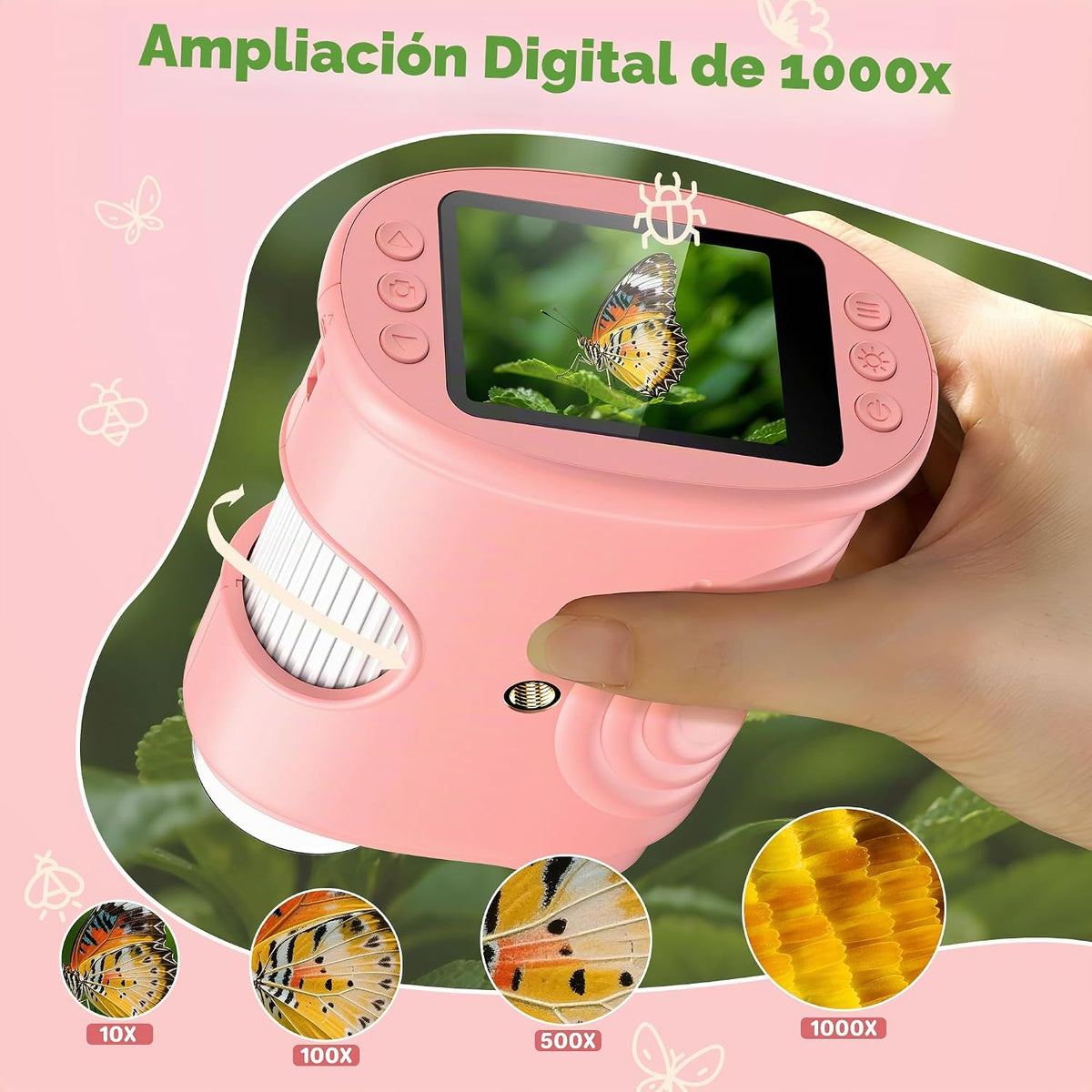 Microscopio digital de mano 1000X para niños: microscopio de bolsil...