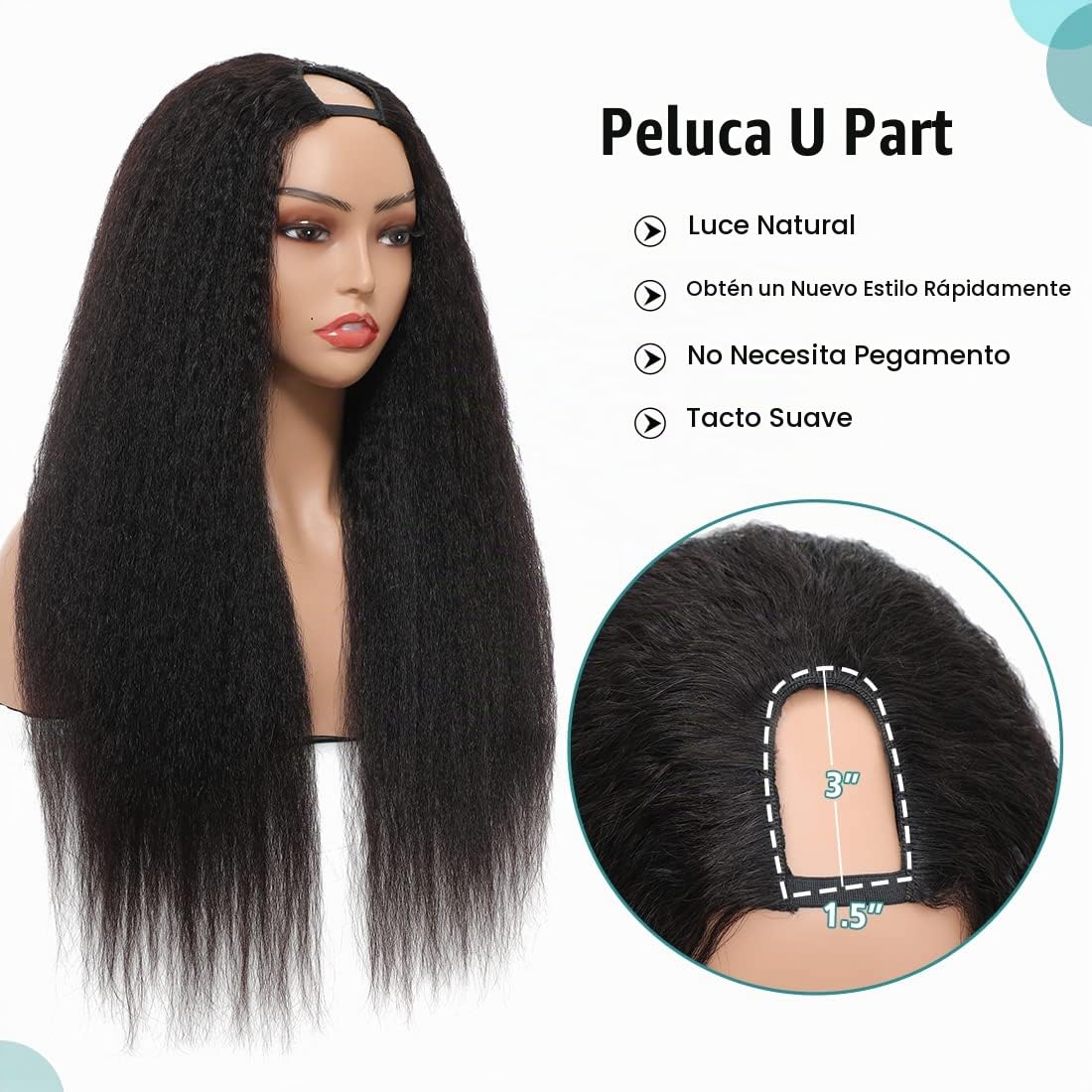 Urbeauty- Peluca con parte superior en U de cabello humano crespo p...