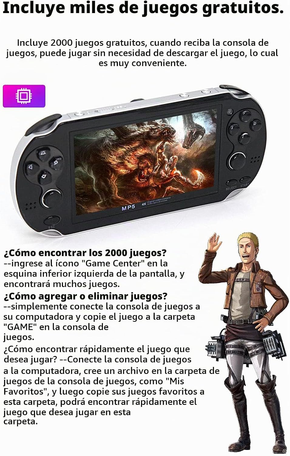 CZT Consola de juegos portátil de 4.3 pulgadas, doble joystick de 8...