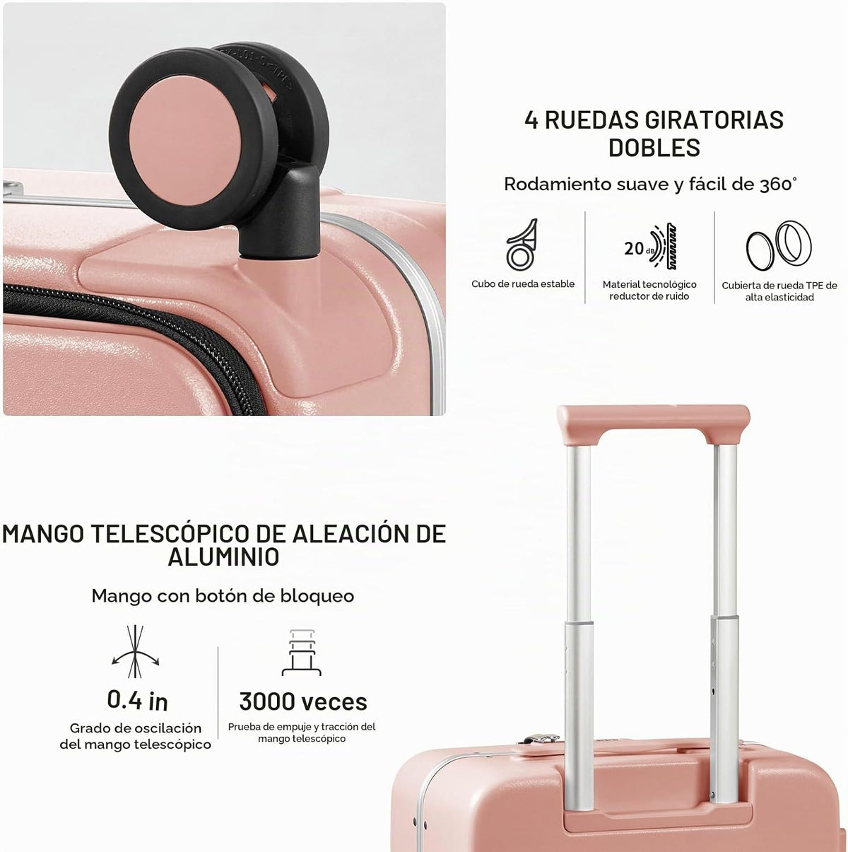 Maleta mixi con ruedas giratorias, maleta de viaje con marco de alu...